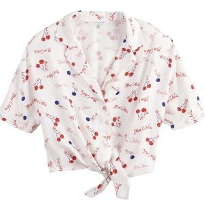 POPSUGAR Tie Front Cherry Camp Shirt